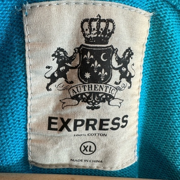 Express 100% Cotton Light Blue Knit Long Sleeve V Neck Pullover Sweater Size XL - Picture 6 of 9